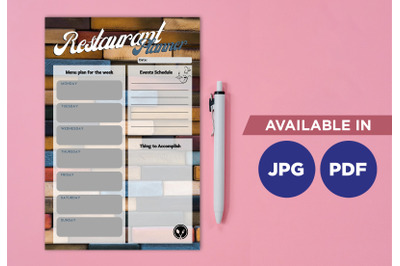 Restaurant planner printable template paper sheet