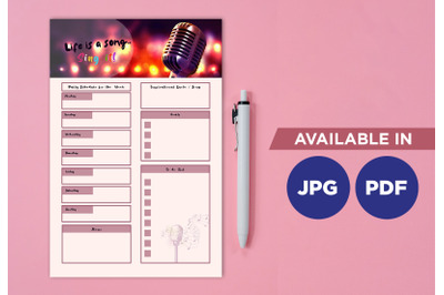 Singer planner printable template paper sheet