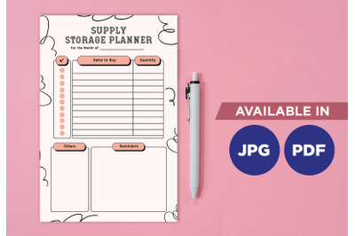 Storage planner printable template paper sheet