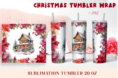 Christmas Watercolor Flowers Sublimation Tumbler Wrap 20 oz