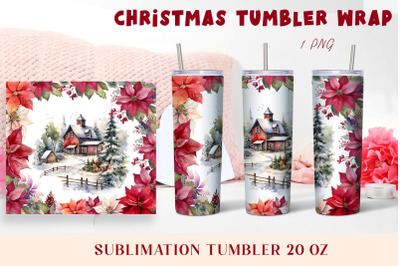 Christmas Watercolor Flowers haus Sublimation Tumbler Wrap