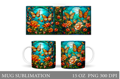 Butterfly Mug Sublimation. Stained Glass Butterfly Mug Wrap