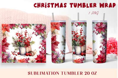 Christmas Watercolor Flowers Sublimation Tumbler