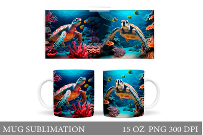 Turtle Mug Wrap Sublimation. Stained Glass Turtle Mug Design