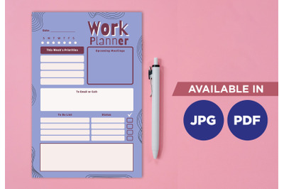 Work planner printable template paper sheet