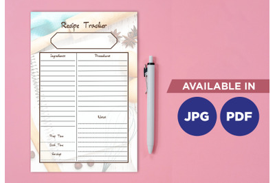 Blank recipe planner printable template paper sheet