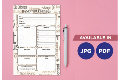 Blog post planner printable template paper sheet