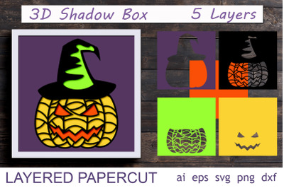 Halloween shadow box with pumpkin svg, 3d decor