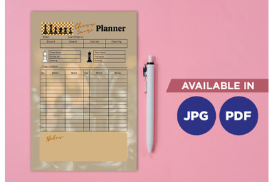 Chess score planner printable template paper sheet