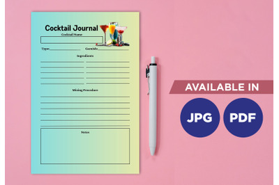 Cocktail planner printable template paper sheet