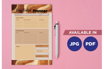 Easy budget planner printable template paper sheet