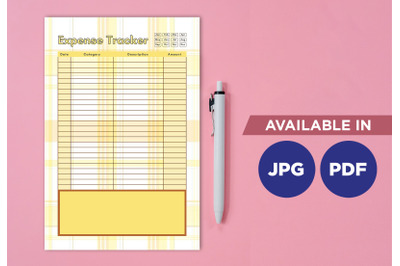 Expense tracker planner printable template paper sheet