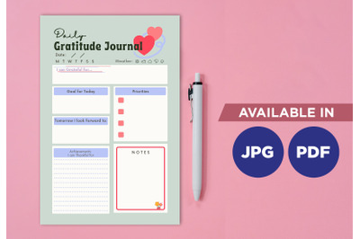 Gratitude journal planner printable template paper sheet