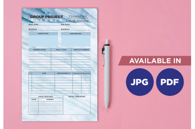 Group project planner printable template paper sheet