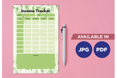 Income tracker planner printable template paper sheet