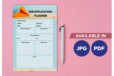 Job application planner printable template paper sheet