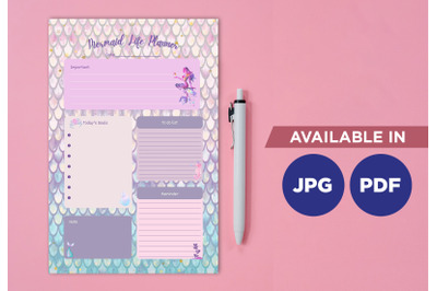 Mermaid life planner printable template paper sheet