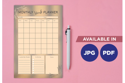 Monthly planner printable template paper sheet