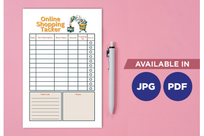 Online shopping planner printable template paper sheet