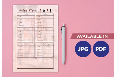 Outfit planner printable template paper sheet