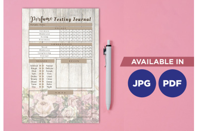 Perfume testing planner printable template paper sheet