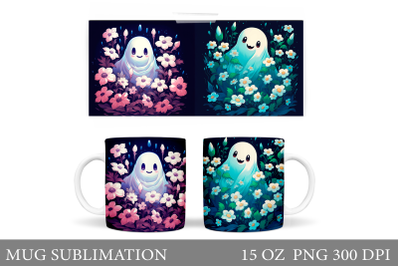 Cute Ghost Mug Sublimation. Cute Ghos Mug Wrap Design