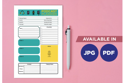 Podcast planner printable template paper sheet