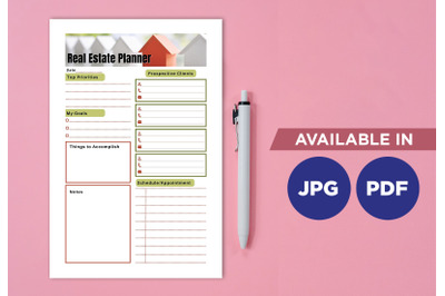 Real estate planner printable template paper sheet