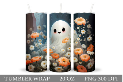 Cute Ghost Tumbler Sublimation. Ghost Flowers Tumbler Design