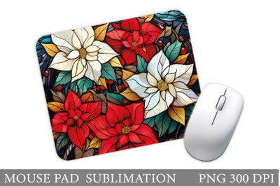 Poinsettia Mouse Pad. Stained Glass Flowers Mouse Pad