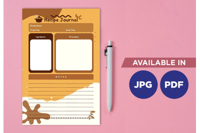 Recipe planner printable template paper sheet