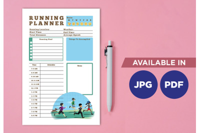 Running planner printable template paper sheet