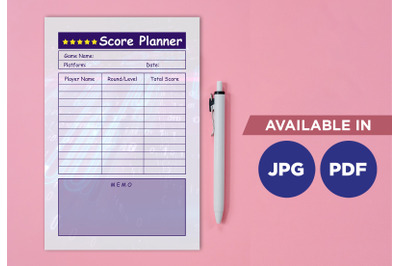 Score planner printable template paper sheet