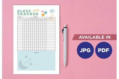 Sleep tracker planner printable template paper sheet