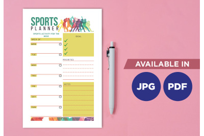 Sports planner printable template paper sheet