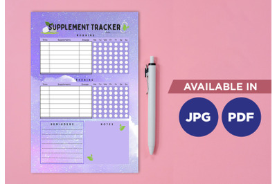 Supplement tracker planner printable template paper sheet