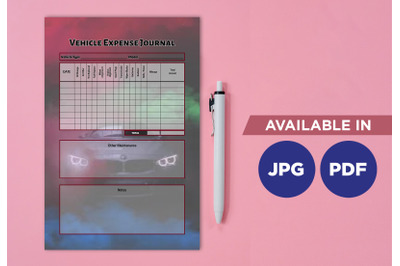 Vehicle expense planner printable template paper sheet