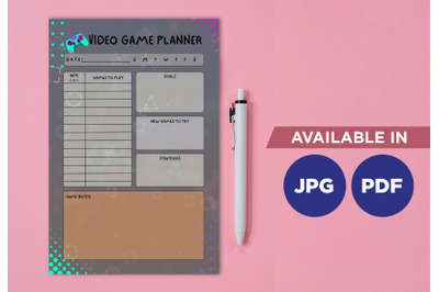 Video game planner printable template paper sheet