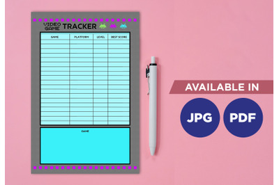 Video game tracker planner printable template paper sheet