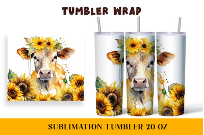 Watercolor wrapper for a cow in sunflowers