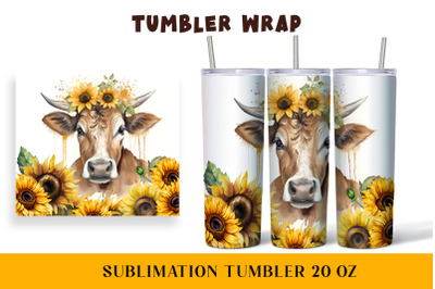 Watercolor wrapper for a cow in sunflowers