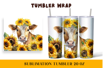 Watercolor wrapper for a cow in sunflowers