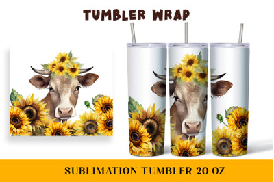 Watercolor wrapper for a cow in sunflowers