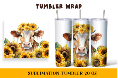 Watercolor wrapper for a cow in sunflowers