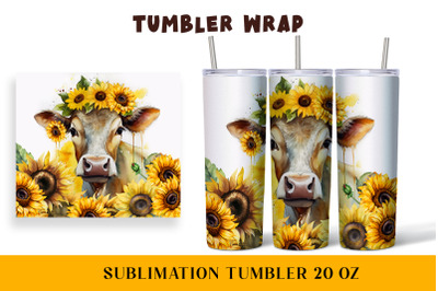 Watercolor wrapper for a cow in sunflowers