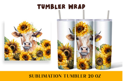 Watercolor wrapper for a cow in sunflowers