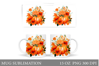 Fall Pumpkin Flowers Mug Wrap. Pumpkin Mug Sublimation