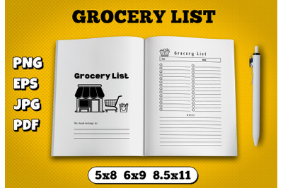 Grocery list amazon kdp interior for kindle publisher