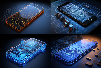 3d realistic smartphone, Modern smart phone lies on a smooth dark blue