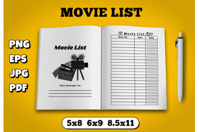 Movie list amazon kdp interior for kindle publisher